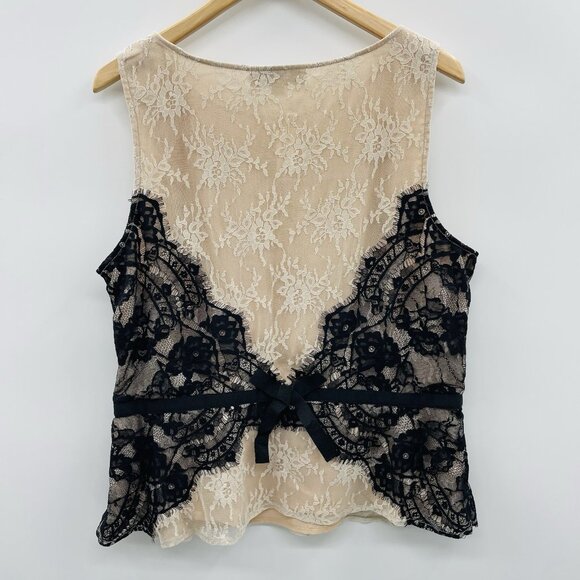 Ann Taylor LOFT Womens Size 18 Sleeveless Lace Peplum Blouse in Nude/Black 357 - Picture 5 of 8